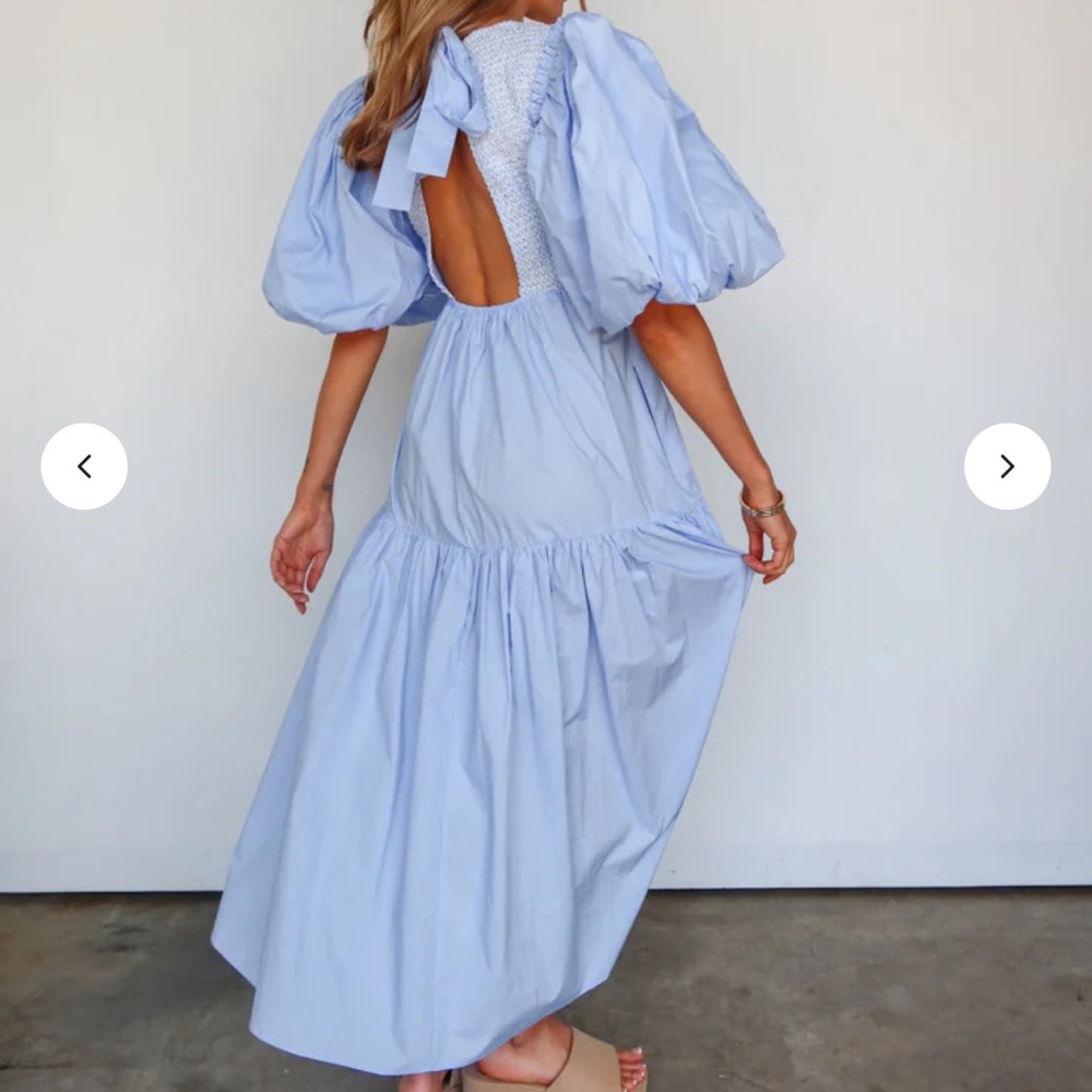 Light Blue Puff Sleeve Long Dress - Picture 2 of 4